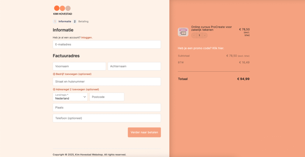 Webshop KimHovestad.nl 2