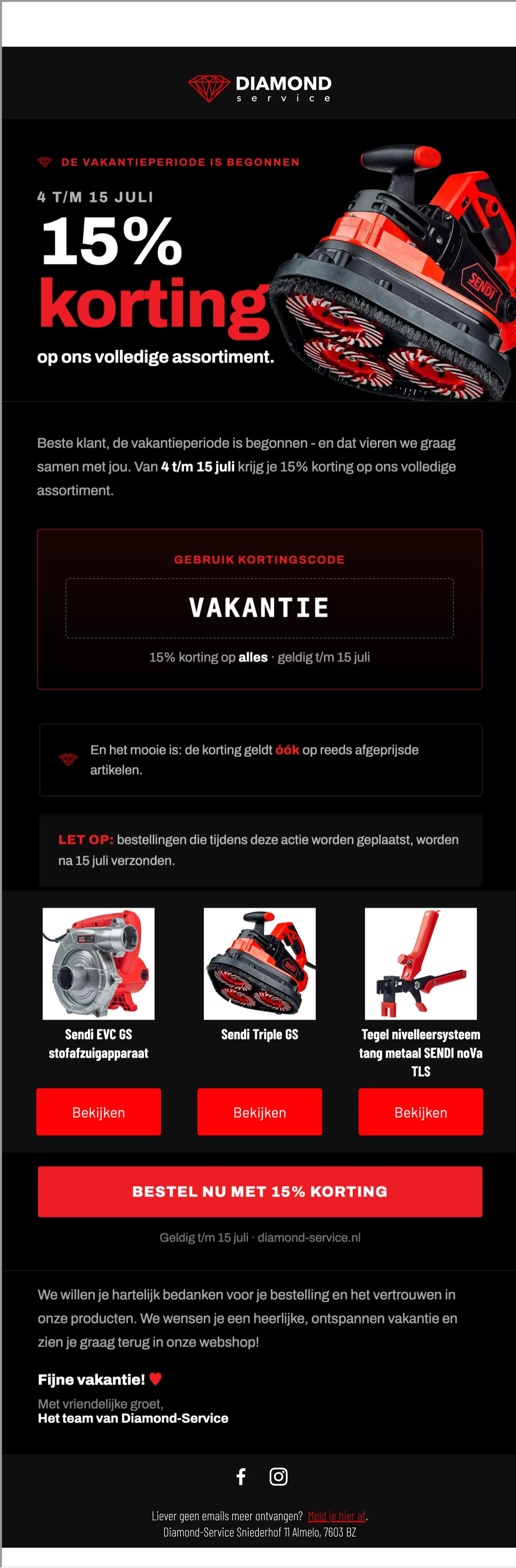 Complete nieuwsbrief Diamond Service - 15 procent vakantiekorting