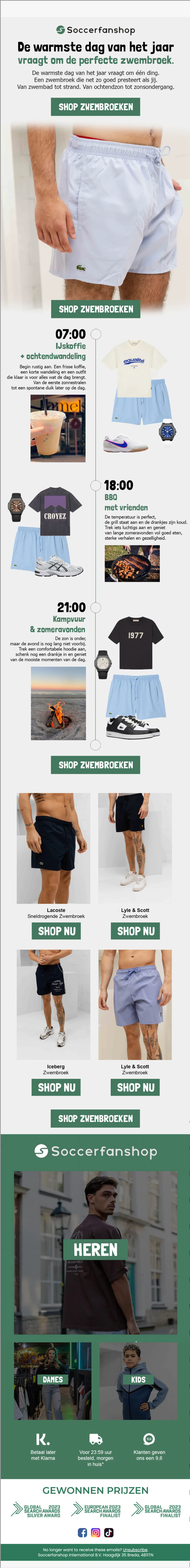 Complete nieuwsbrief Soccerfanshop - zwembroeken voor de warmste dag van het jaar