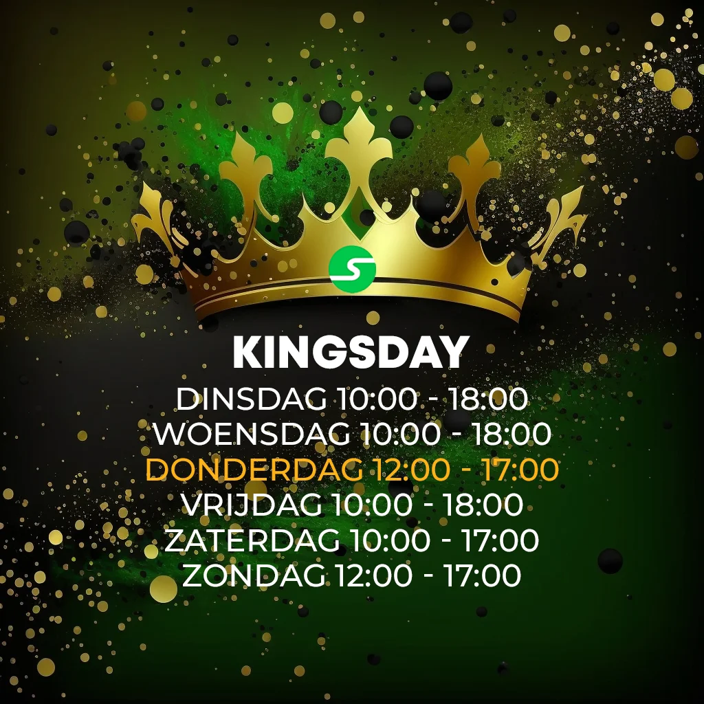 Kingsday campagnebeeld met gouden kroon en openingstijden