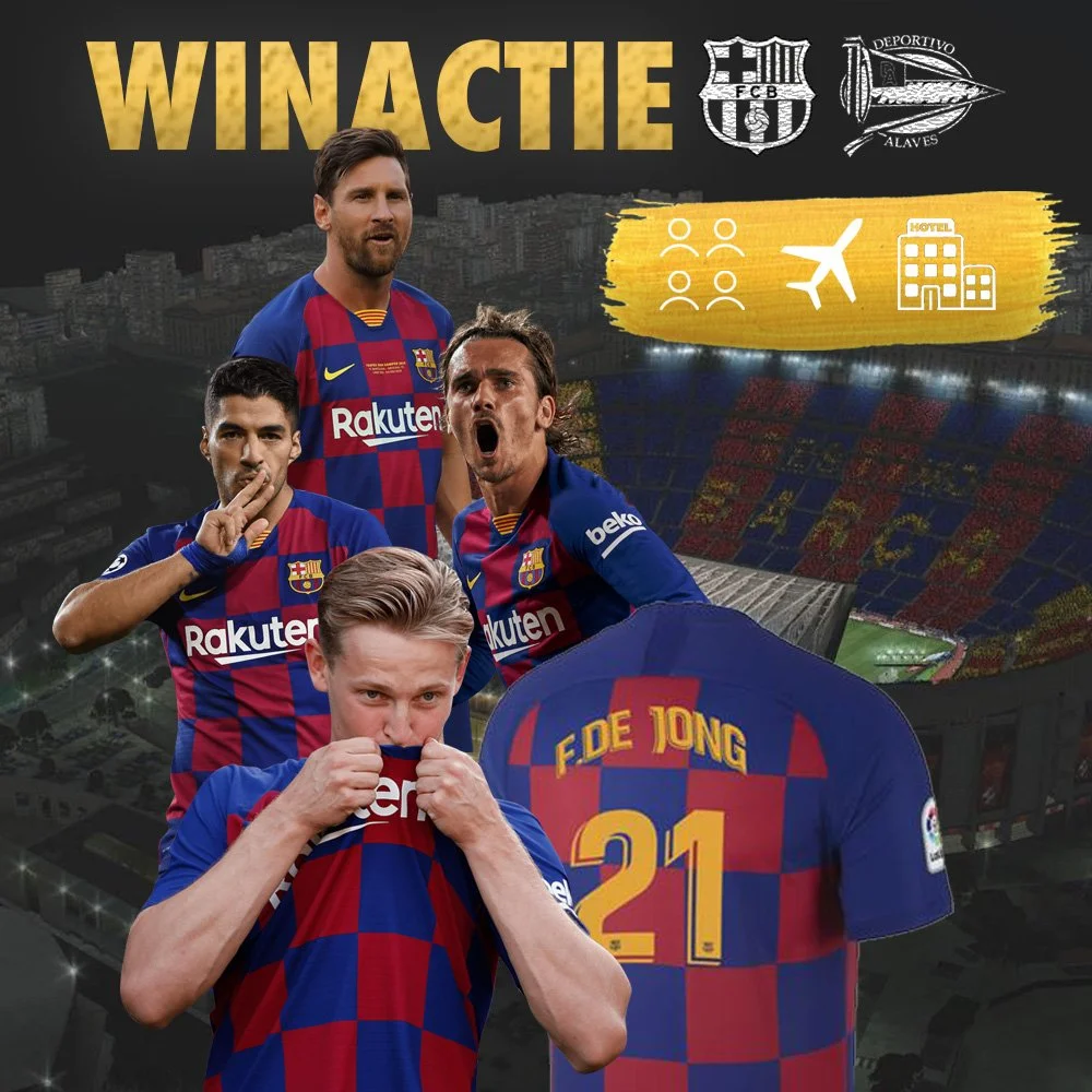 Winactie campagnebeeld met voetbalshirt en stadion