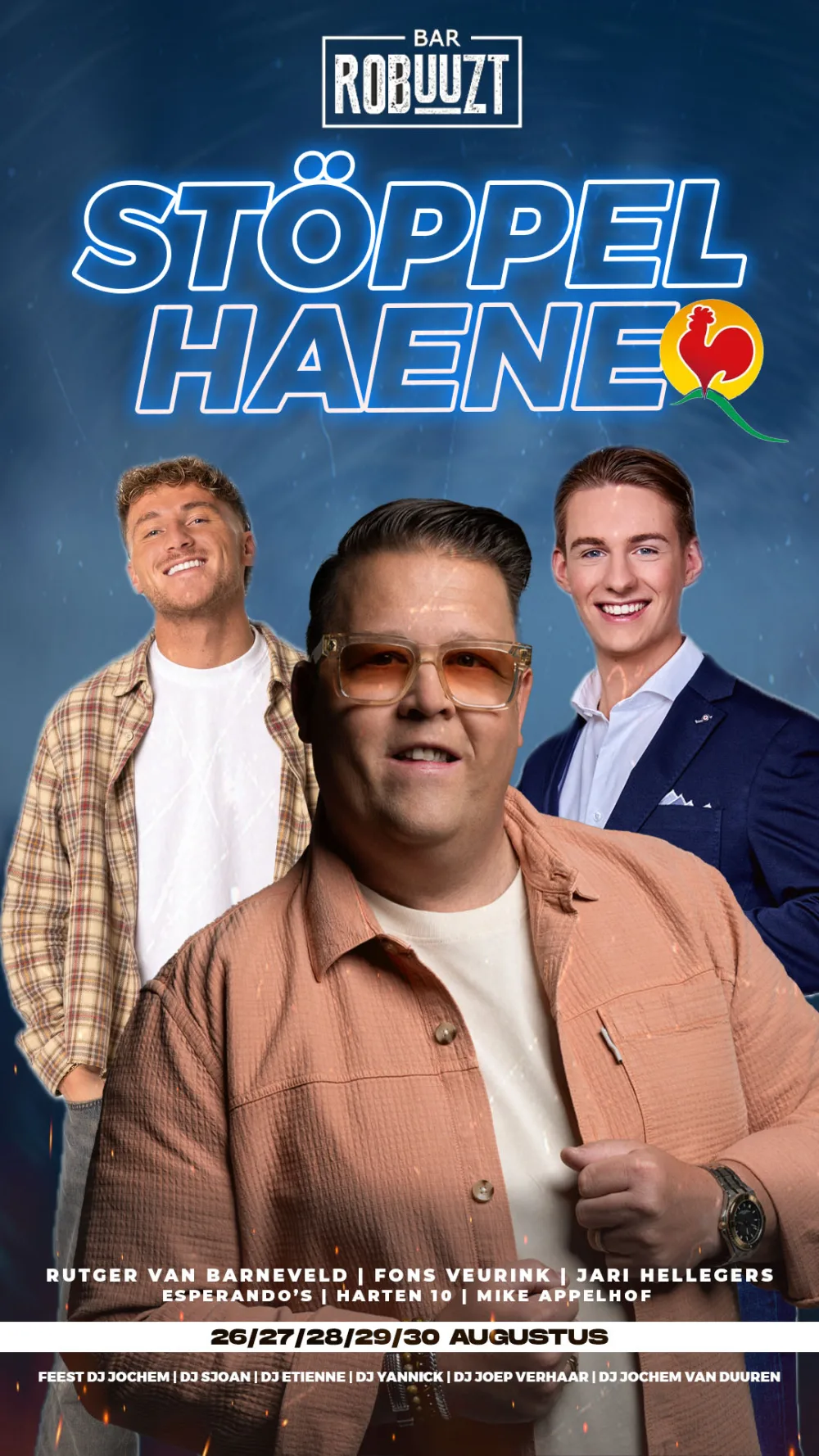 Artiestenposter met line-up voor Stoppelhaene bij Bar Robuuzt