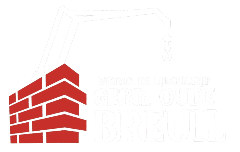 Logo-ontwerp voor metsel- en lijmbedrijf Gebr. Oude Breuil met metselwerk en kraan