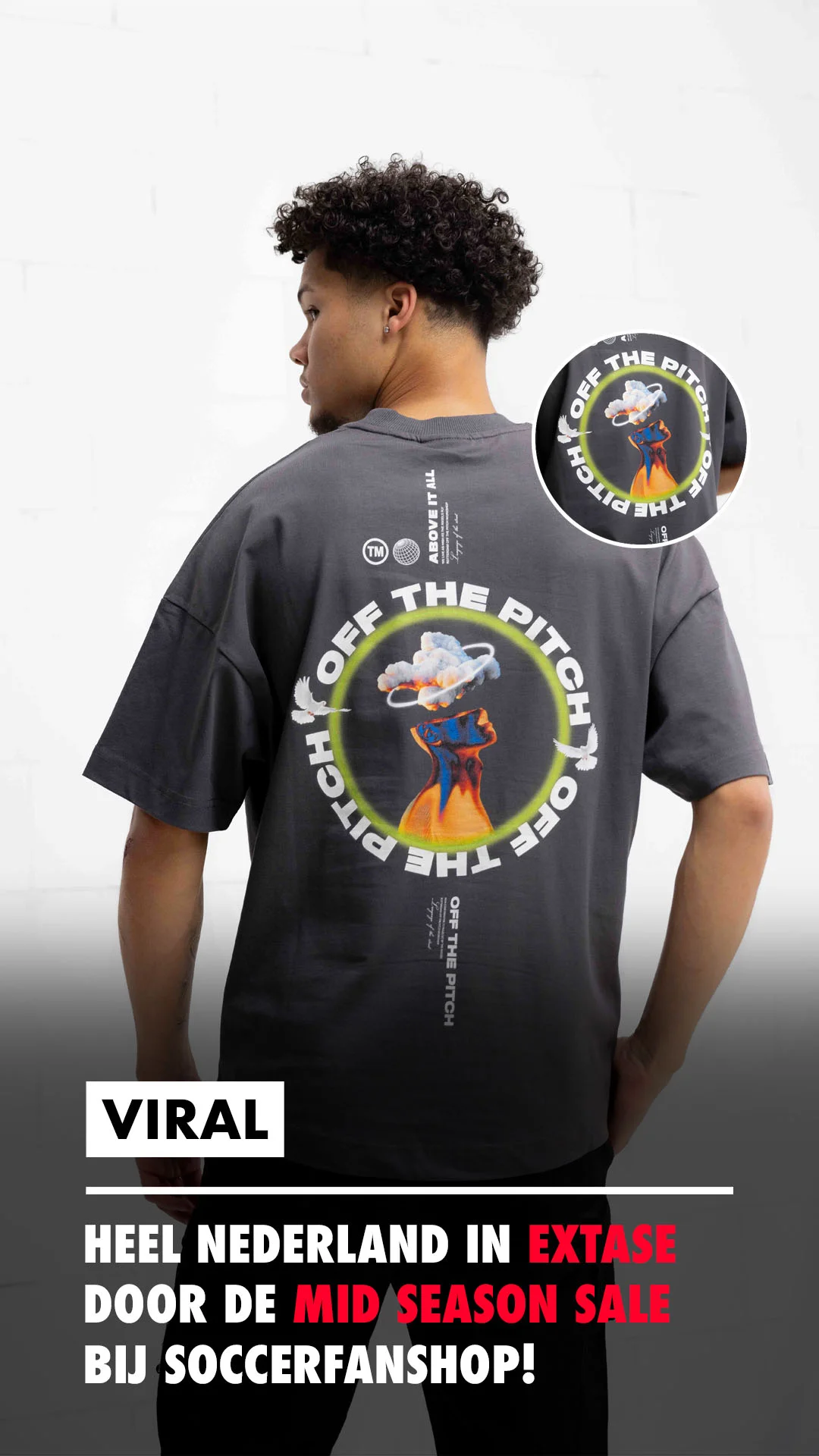 Social media post voor een mid season sale met streetwear shirt
