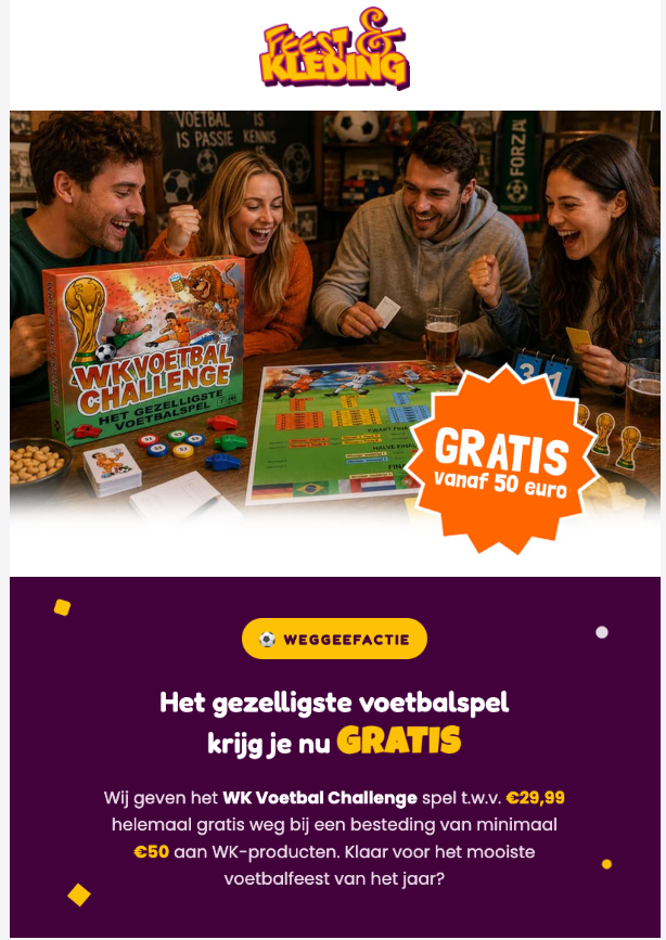 Nieuwsbrief Feest & Kleding - gratis weggeefactie