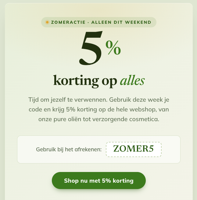 Nieuwsbrief natuurcosmetica - zomeractie met kortingscode
