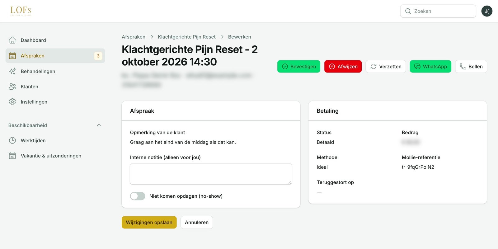 Afsprakenapp voor LOFs Lifestyle in Vriezenveen – aanvraag bevestigen