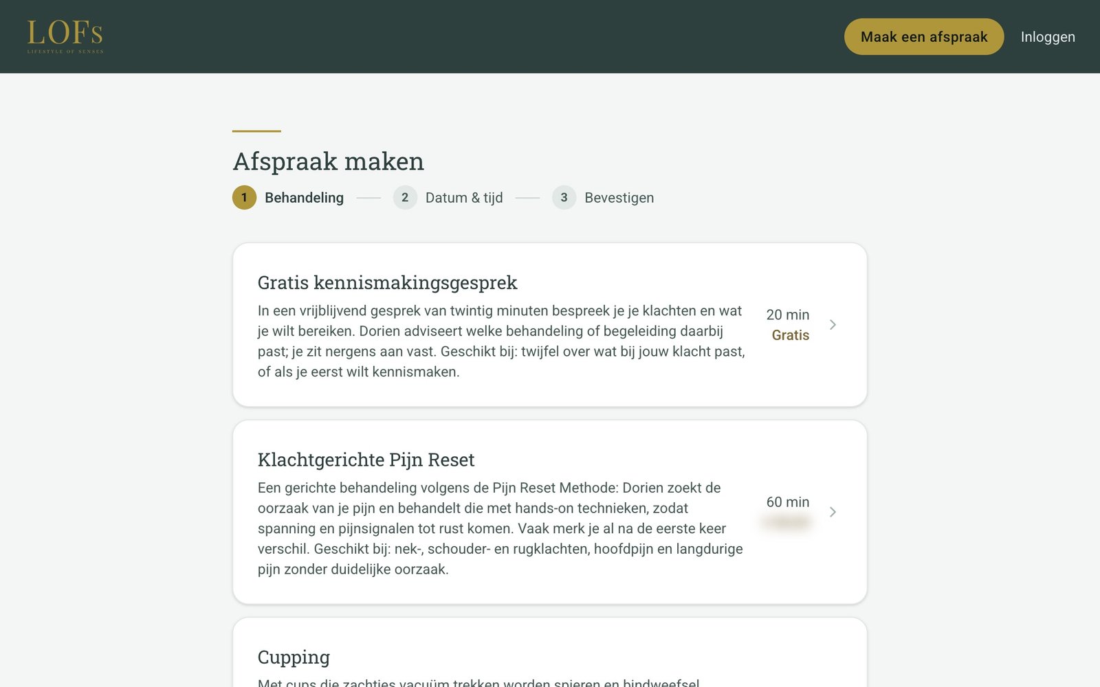 Afsprakenapp voor LOFs Lifestyle in Vriezenveen – behandeling kiezen