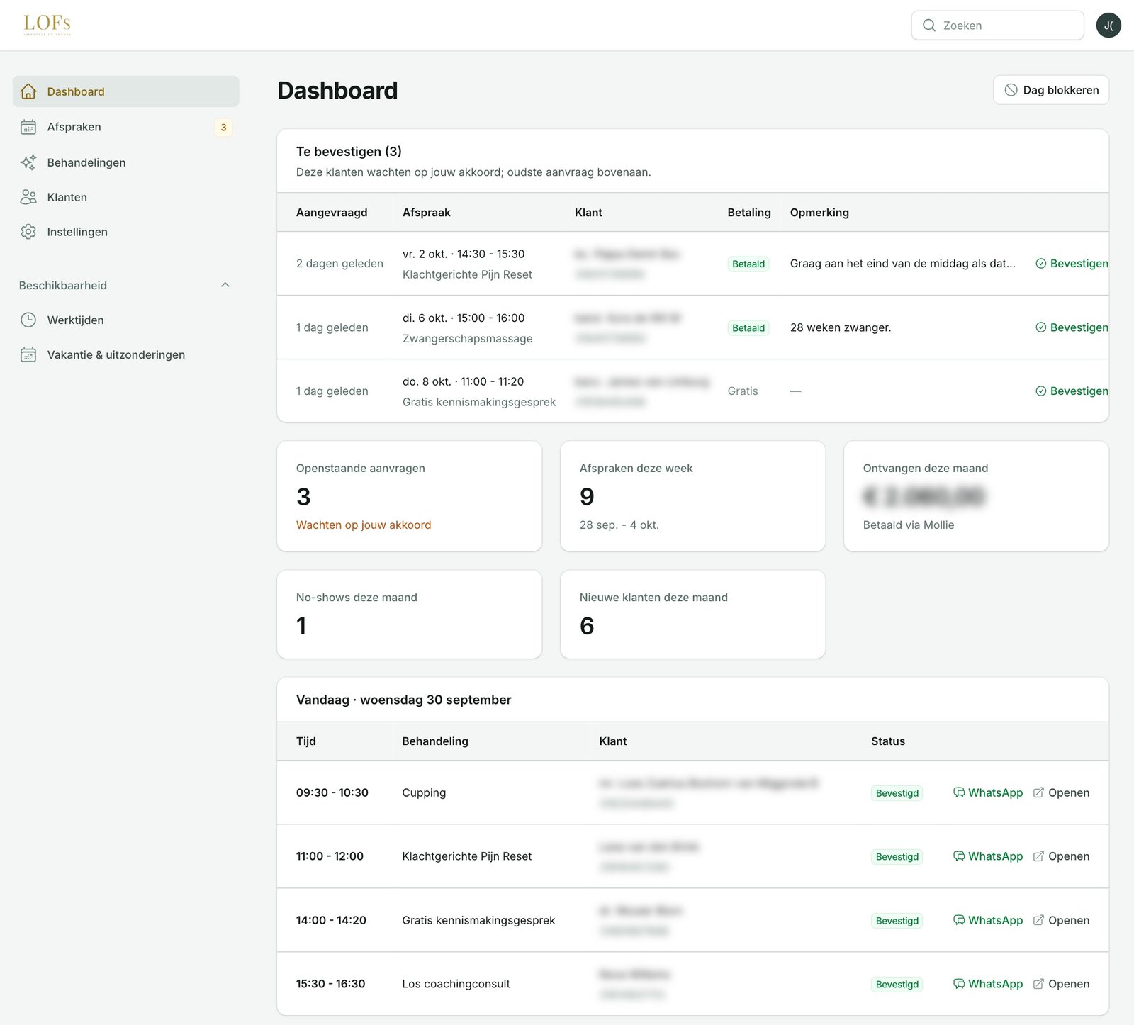 Afsprakenapp voor LOFs Lifestyle in Vriezenveen – dashboard beheer
