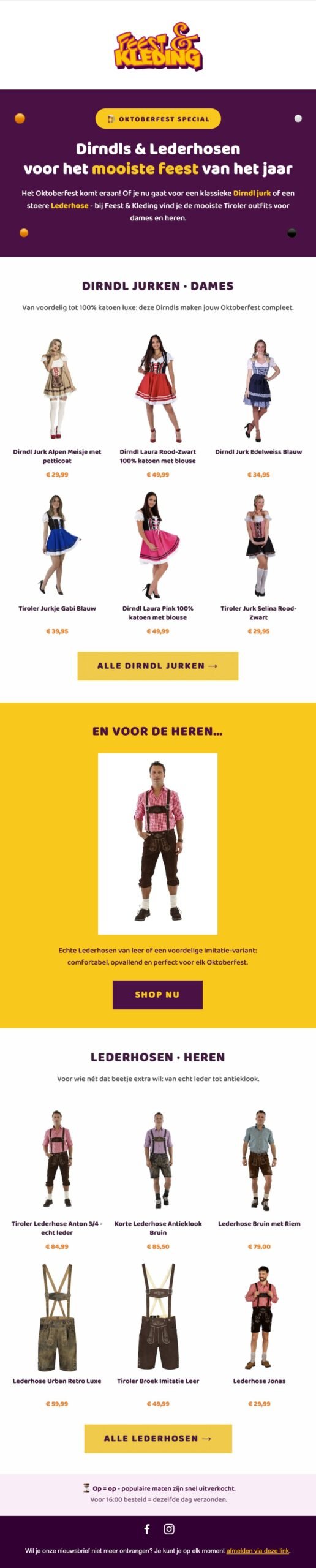 Nieuwsbrieven voor Feest en Kleding Oktoberfest dirndls en lederhosen