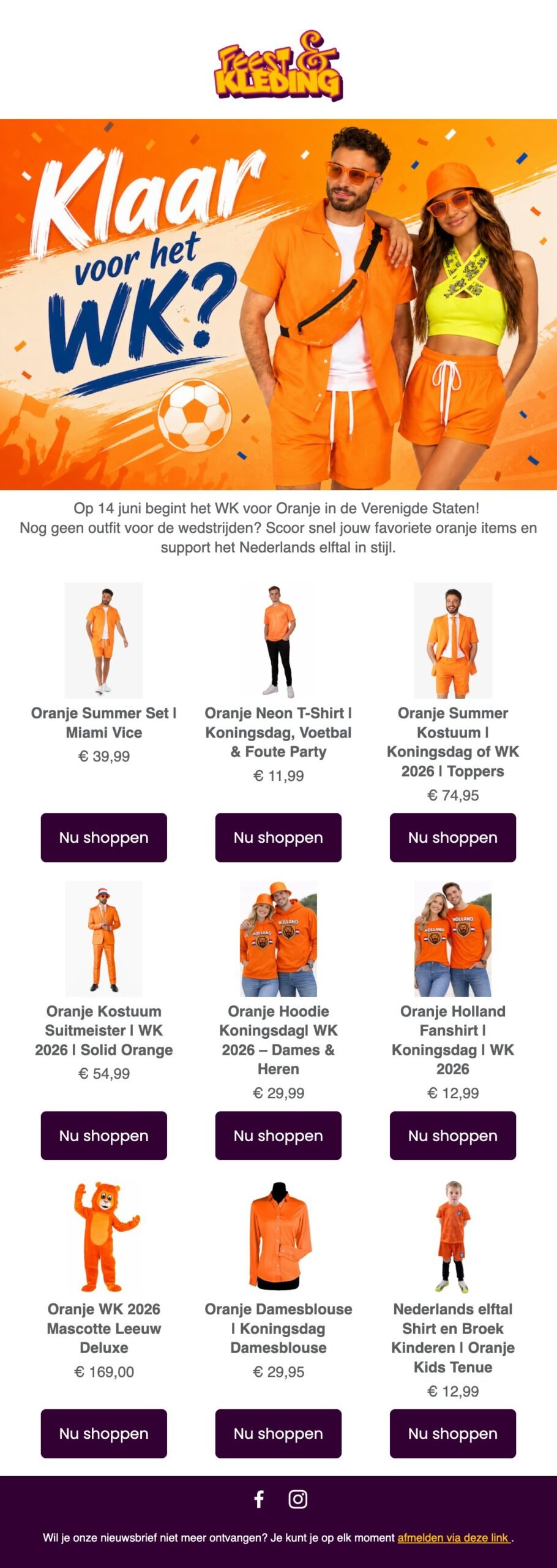 Nieuwsbrieven voor Feest en Kleding WK voetbal